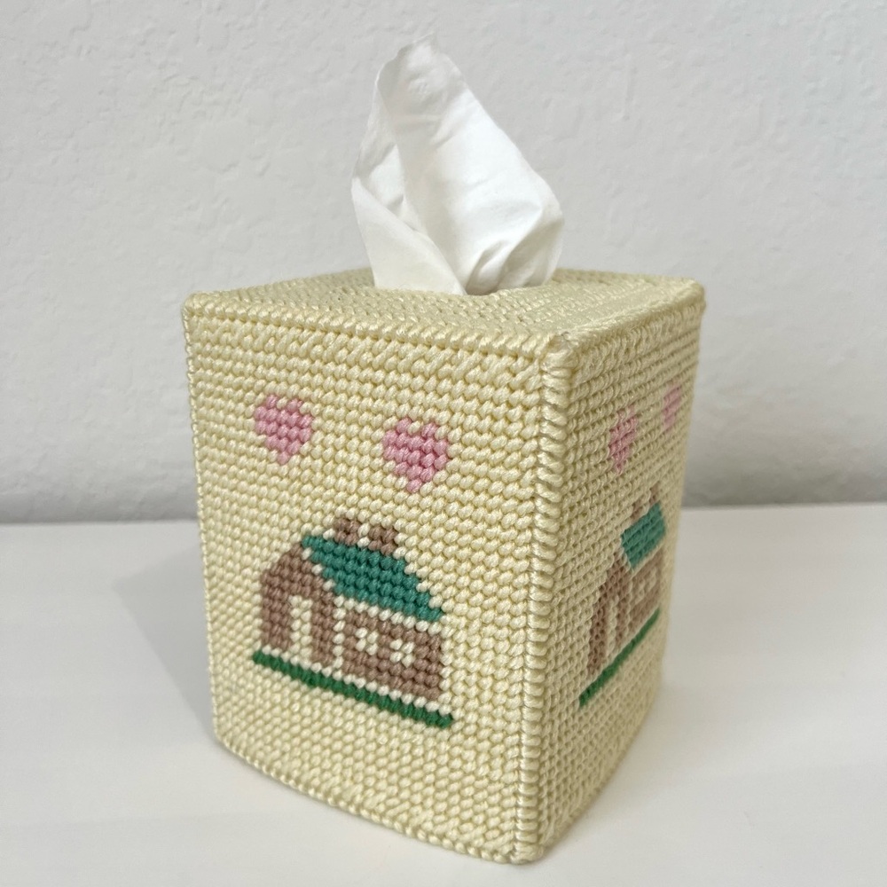 Vintage Handmade Stitched Home Sweet Home Grandma Core Tissue Box Cover